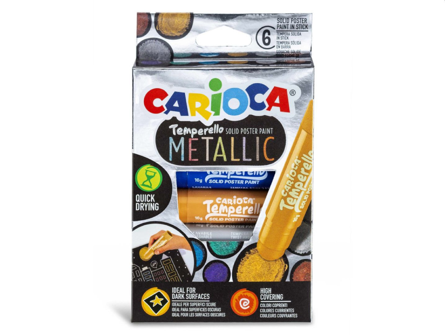 Culori tempera solide pentru pictura, metalice, set 6 culori x 10 g, CARIOCA